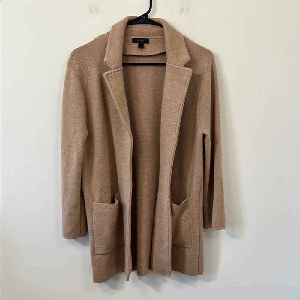 J.Crew Open-Front Sweater-Blazer 100% Merino Wool Tan Size Medium - Picture 3 of 9